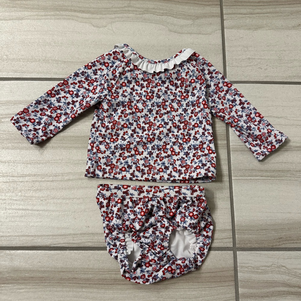 Janie and Jack Red and Navy Floral Two-Piece Swim Set